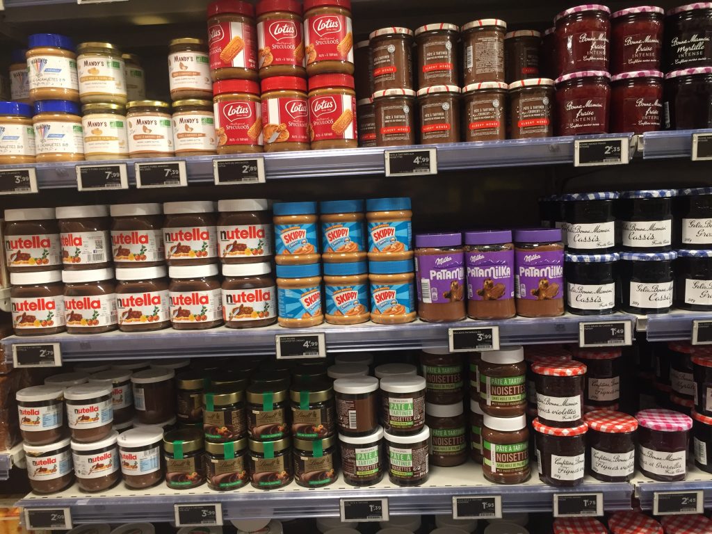 peanut butter selection in Paris grocery store