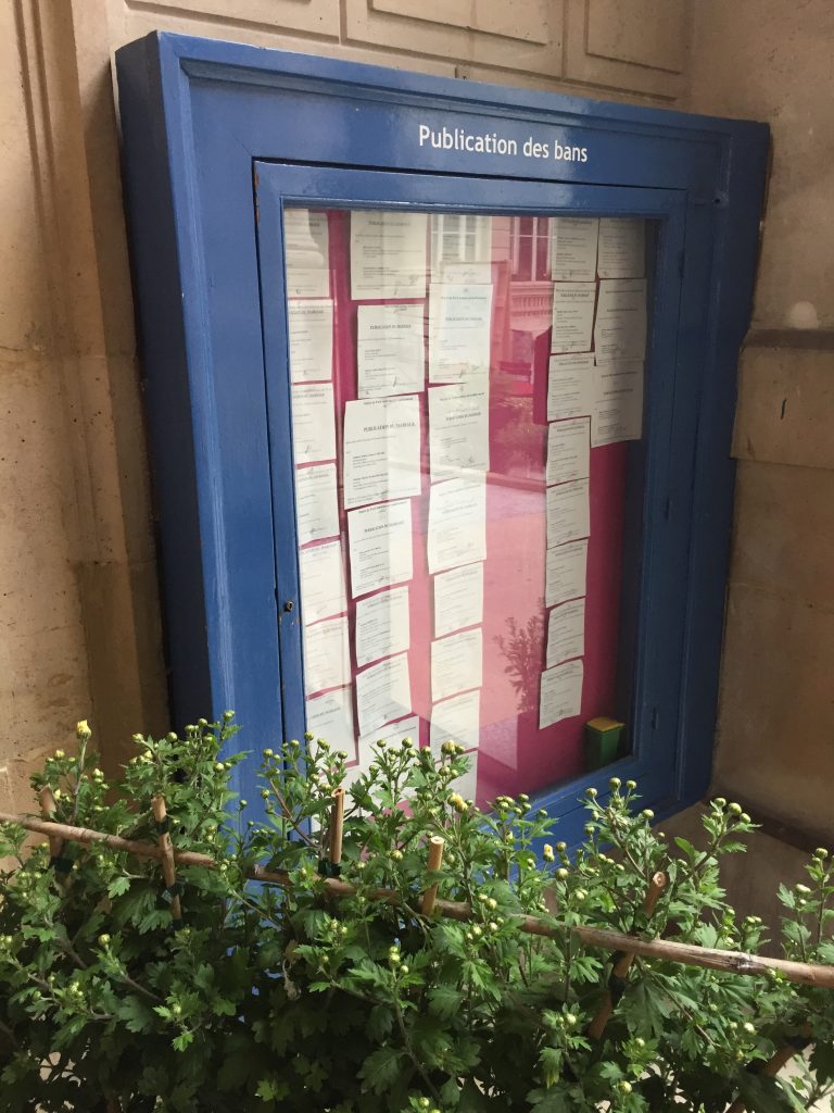 French wedding banns displayed in town hall