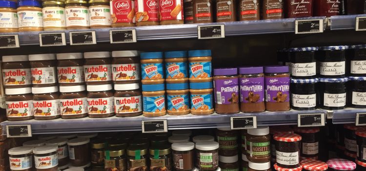 peanut butter selection in Paris grocery store