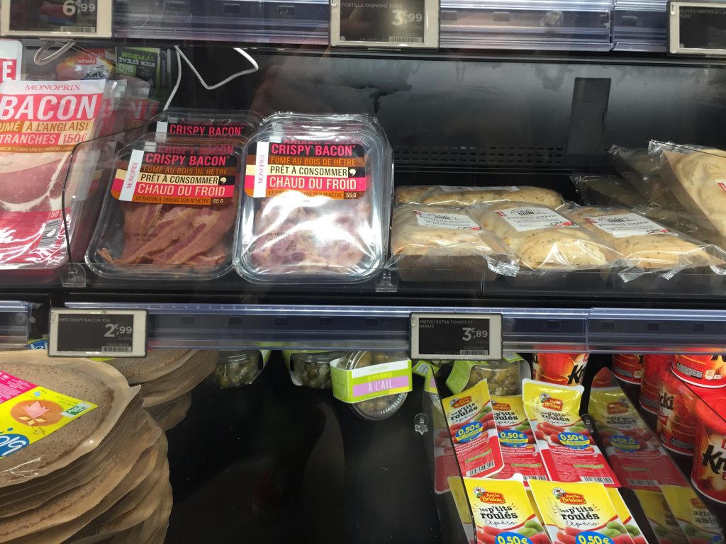 crispy bacon in Paris grocery store