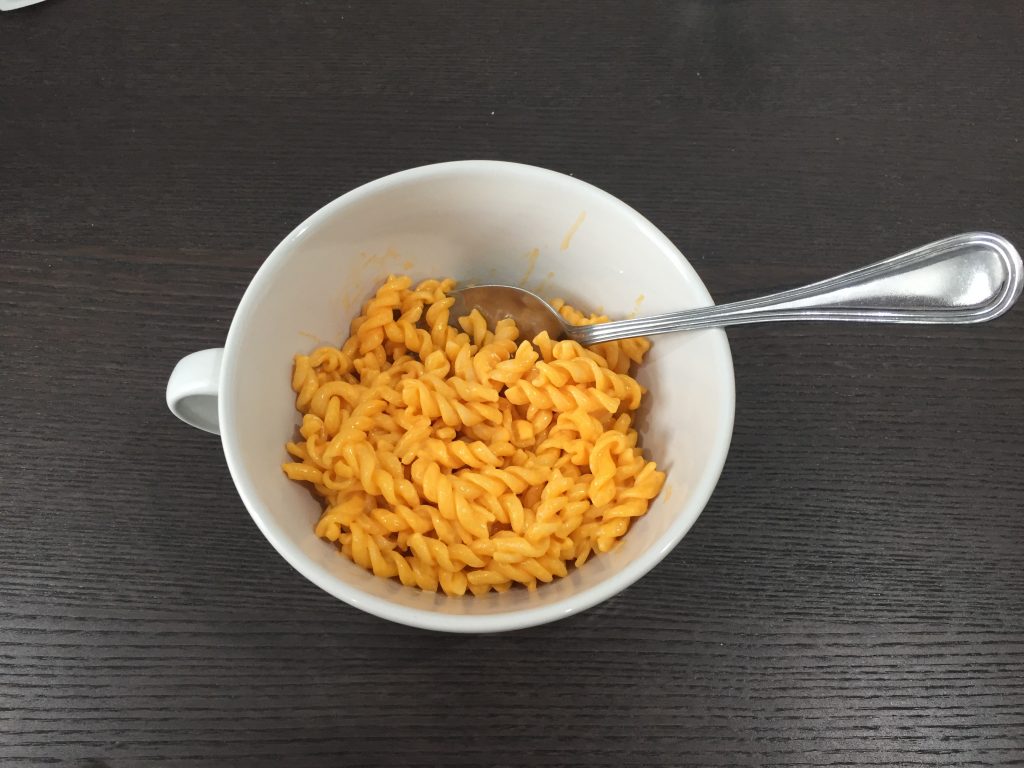 bowl of macaroni and cheese from powdered cheddar