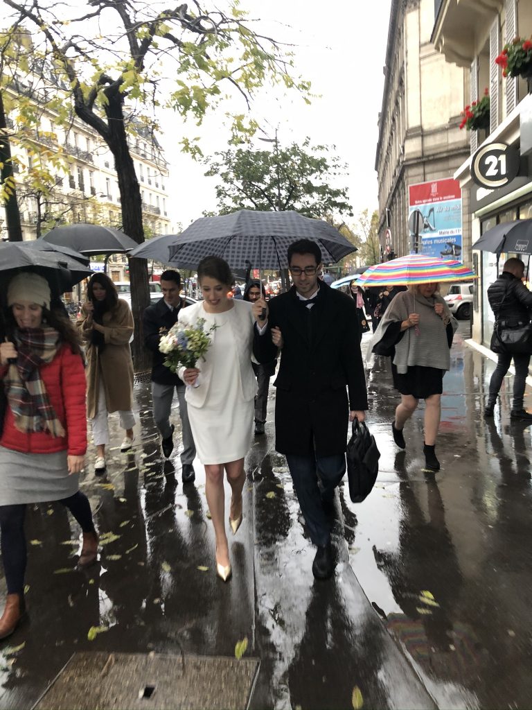 French city hall wedding walking to the reception