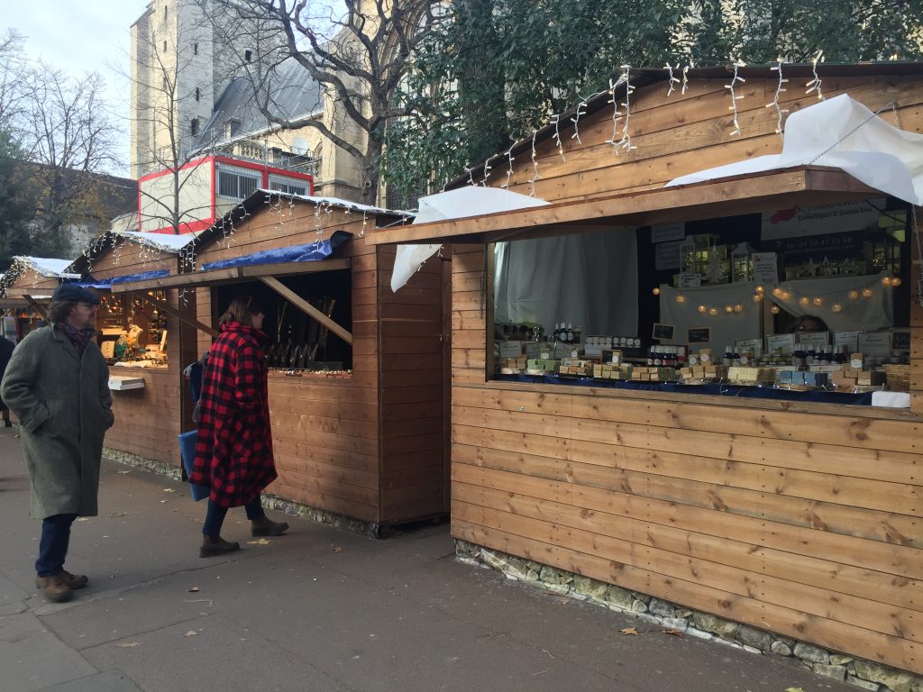 chalets at Paris Christmas market