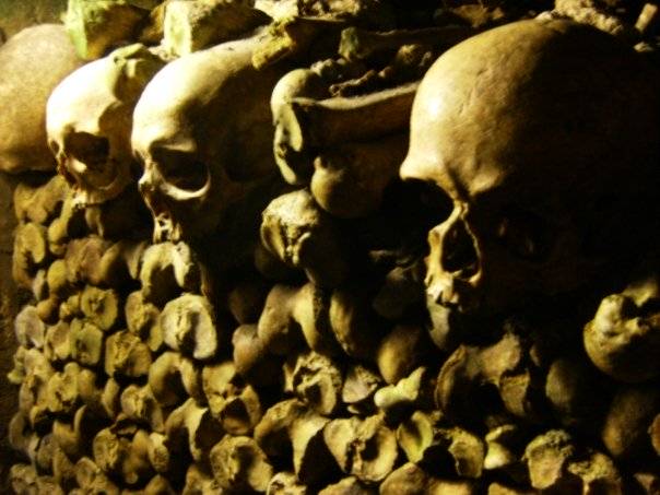 Paris Catacombes close up of skulls