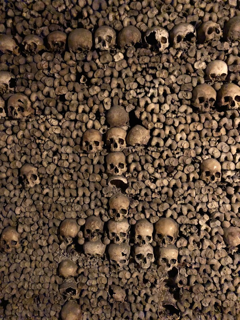 Paris catacombes bones stacked