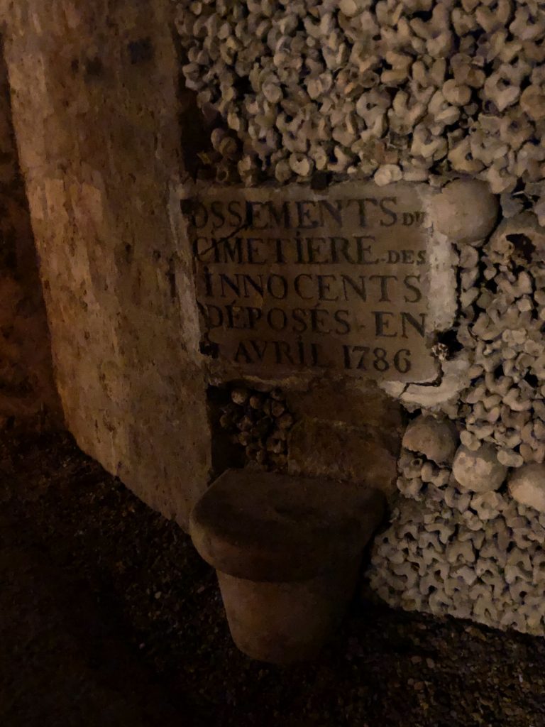 Paris Catacombes bones and seat