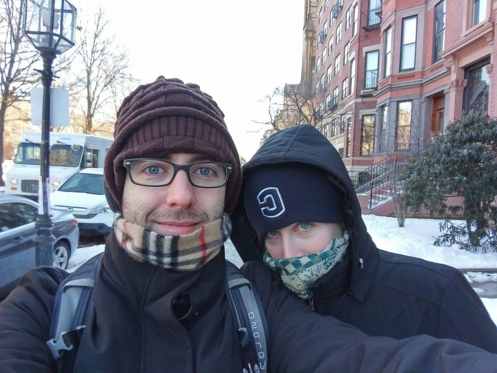 two people bundled up in Boston winter