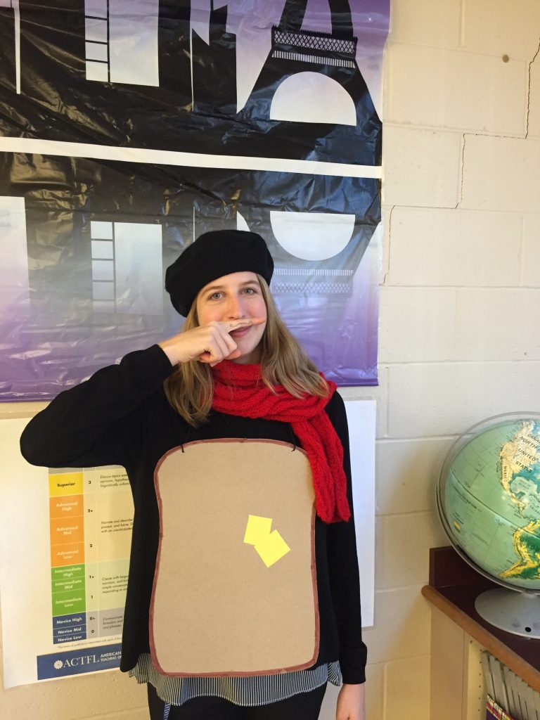 French teacher dressed up for Halloween as French toast