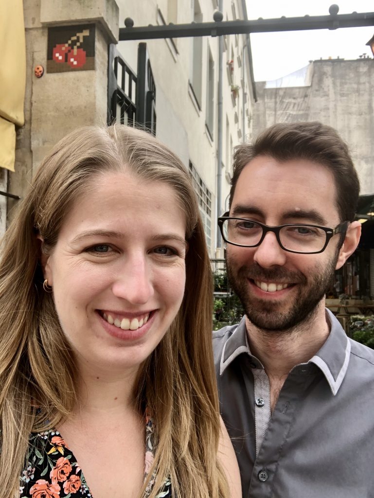 Ellen and Jonathan outside of the Marché des Enfants Rouges entrance