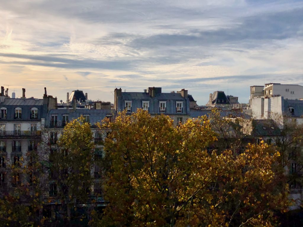 Paris roofs and skyline during sunset, pretty pastel colors