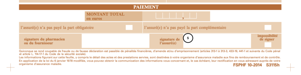 Feuille de soins bottom portion to fill out signature