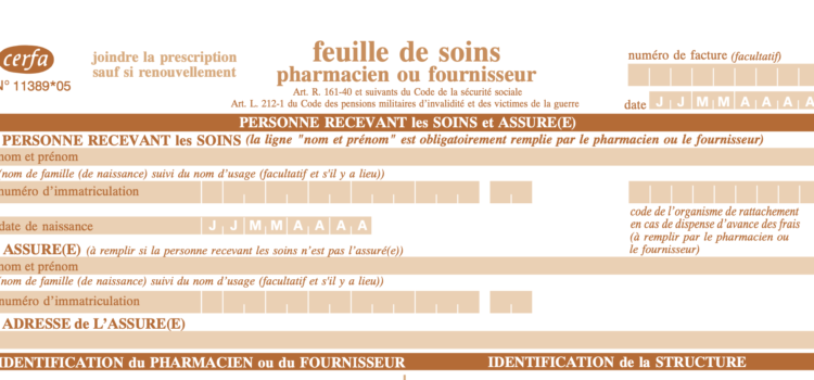 Feuille de soins top portion to fill out