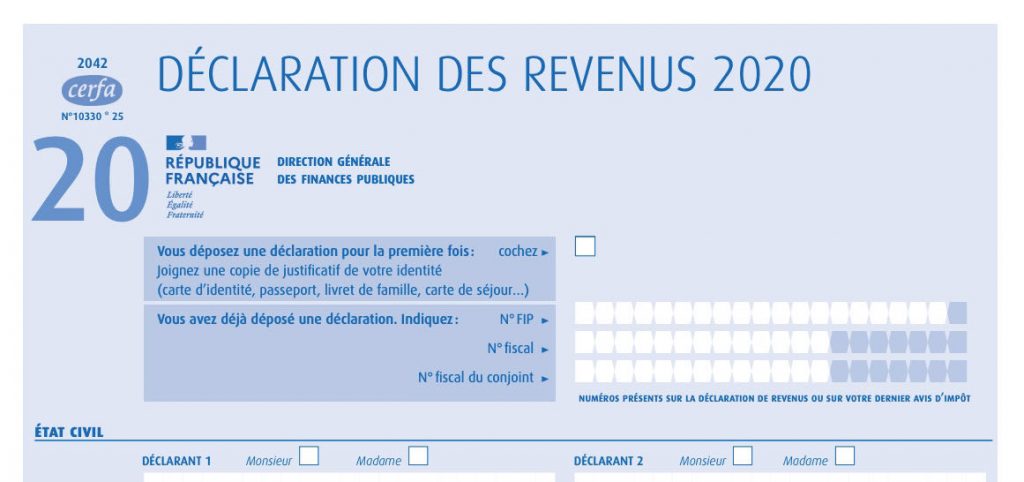 French tax declaration form 2020