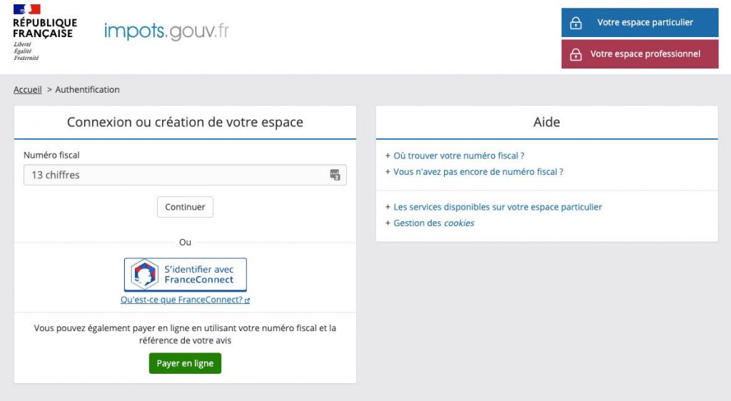 French tax website impots.gouv.fr