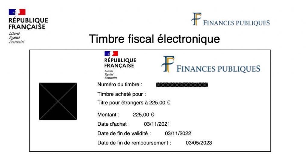 timbre fiscal électronique purchased to pay for a titre de séjour