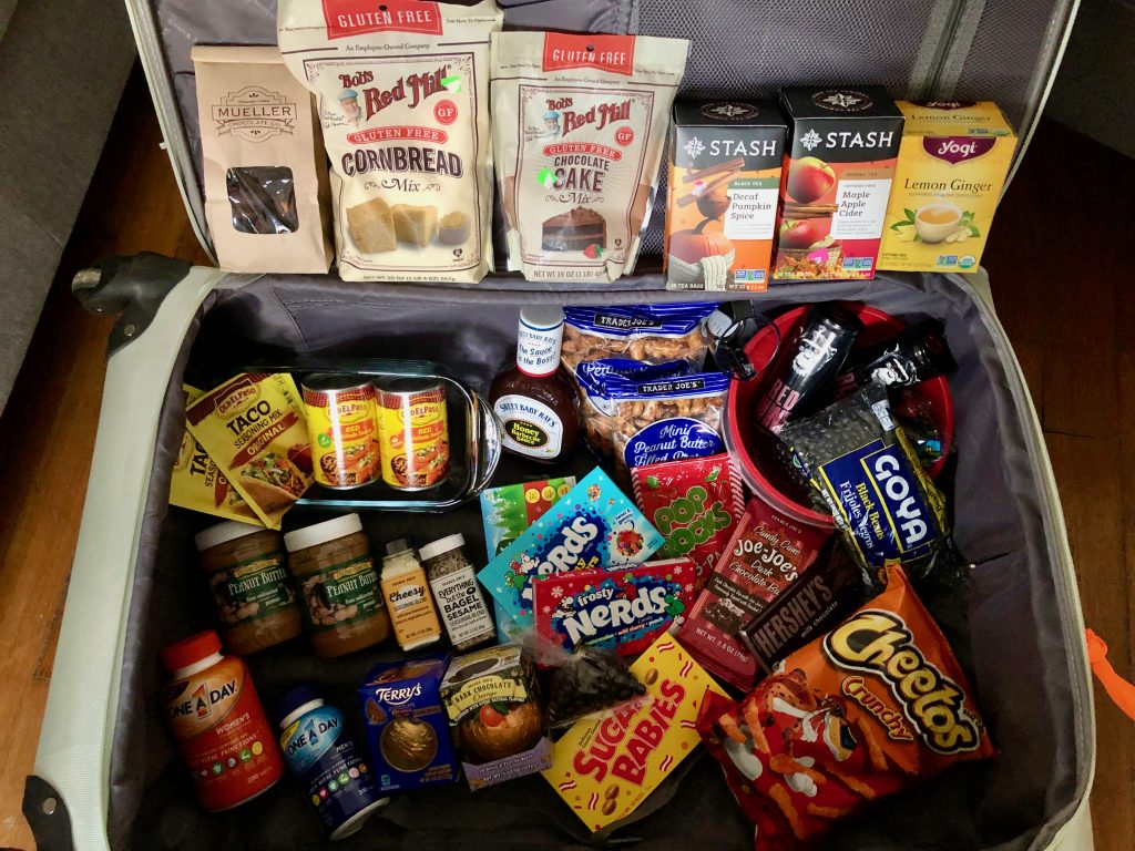 suitcase full of American products to bring to France