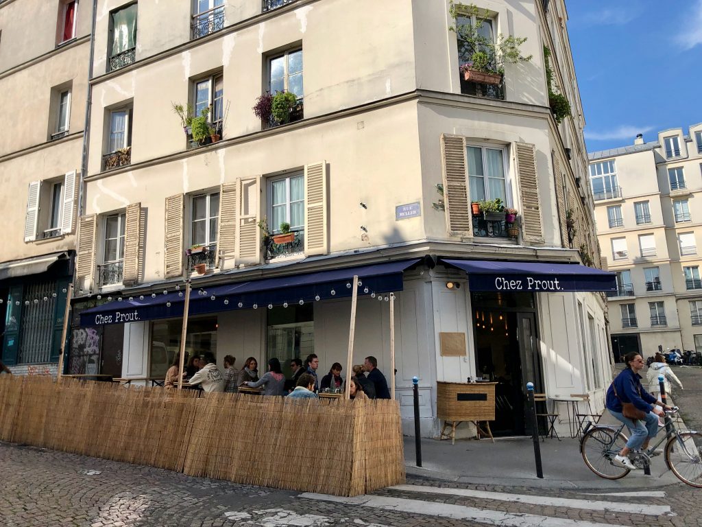 outdoor seating at a restaurant on Rue Muller in the 18th arrondissement of Paris