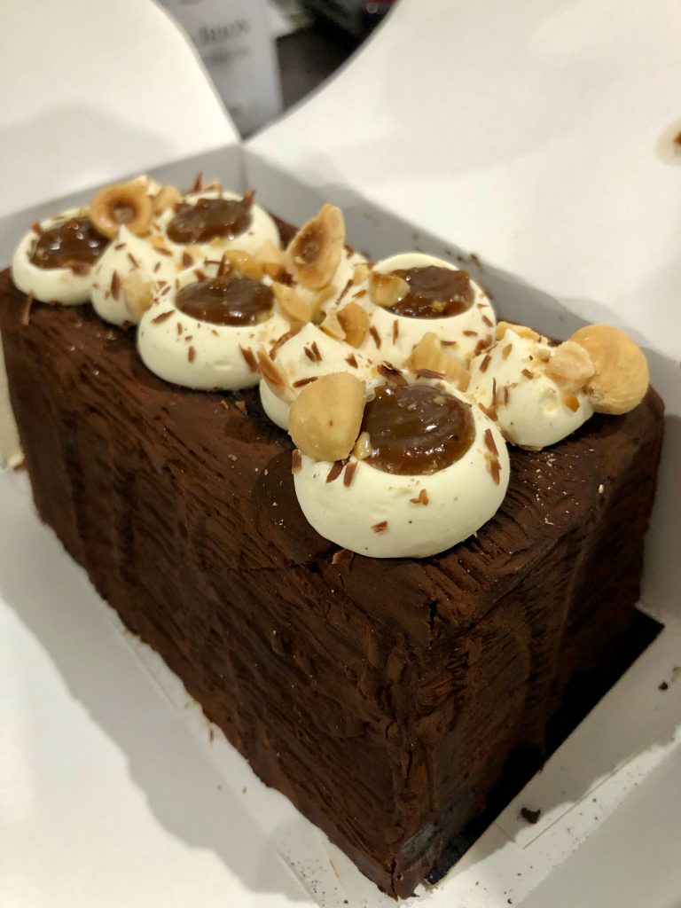 chocolate and hazelnut bûche de Noël (French yule log cake)