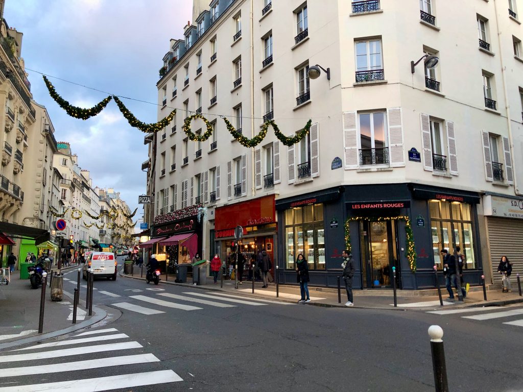 Christmas decorations and lights on Rue Oberkampf in Paris