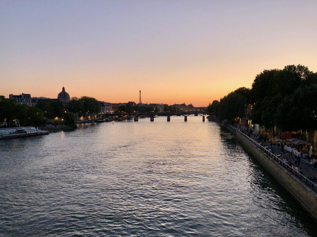 late summer sunset in Paris, looking out over the Seine river