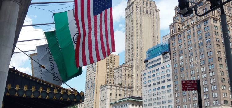 American flag hanging in New York City