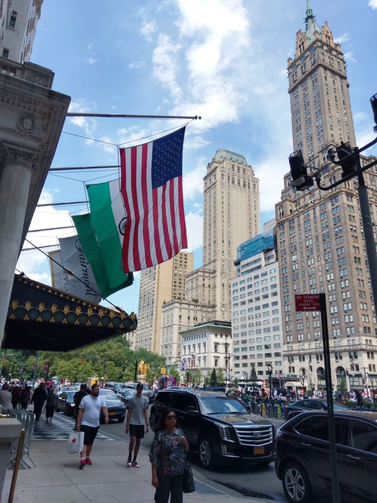 American flag hanging in New York City
