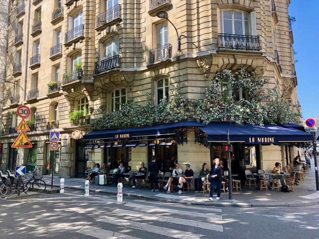 terrasse seating at La Marine café restaurant in Paris