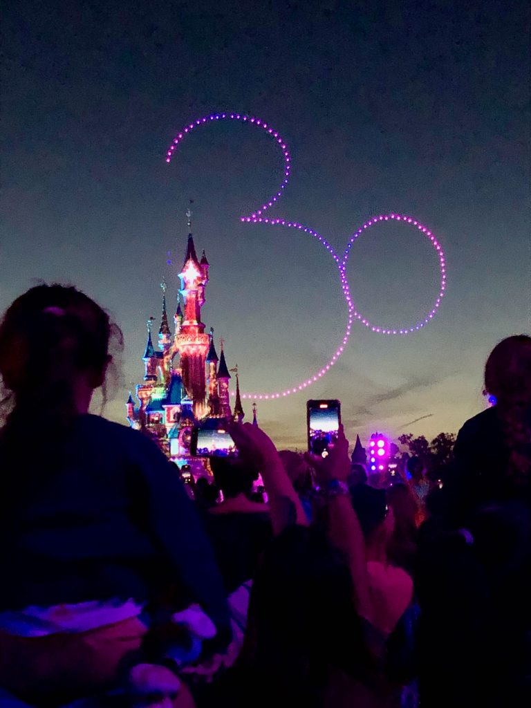 drones form the number 30 during the Disneyland® Paris D-Light show, created especially for the the 30th anniversary celebration