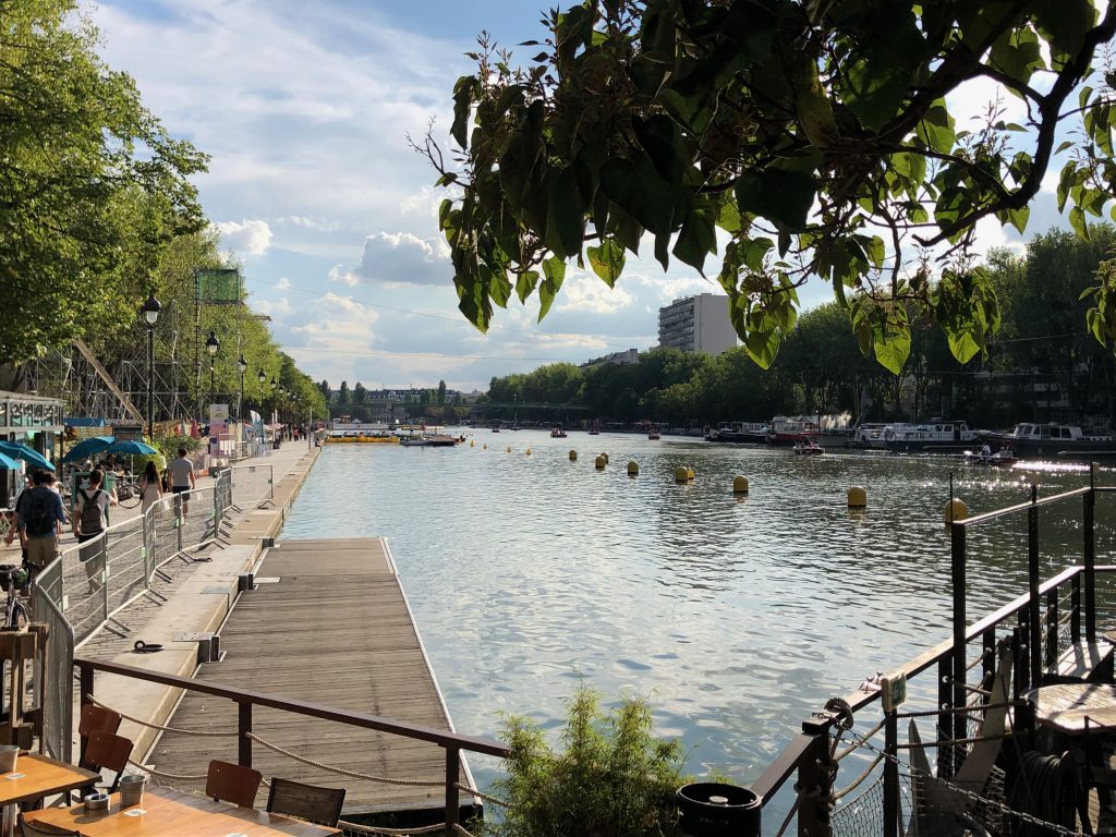 Looking out towards Bassin de la Villette and the Paris Plages set up for the summer