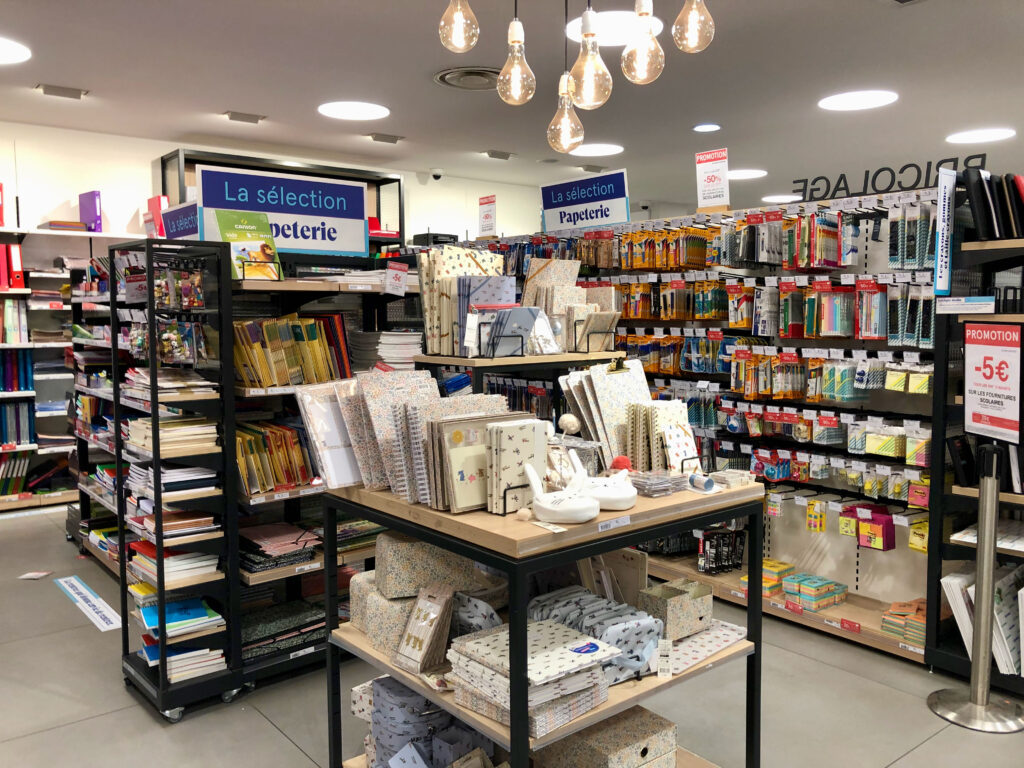 the office supply section of Monoprix, a French grocery store