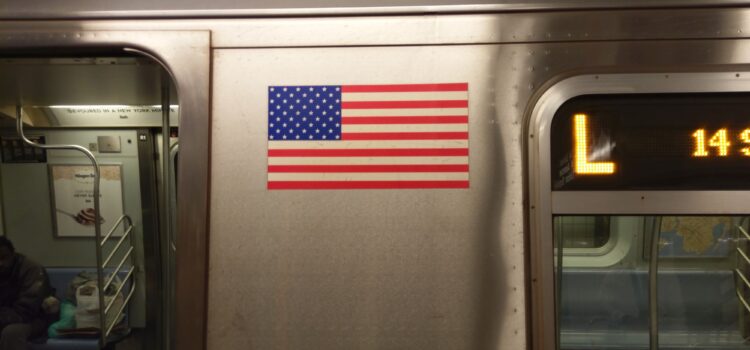 American flag on a Line L New York City subway car