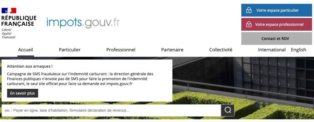 screenshot of the French tax website: impots.gouv.fr