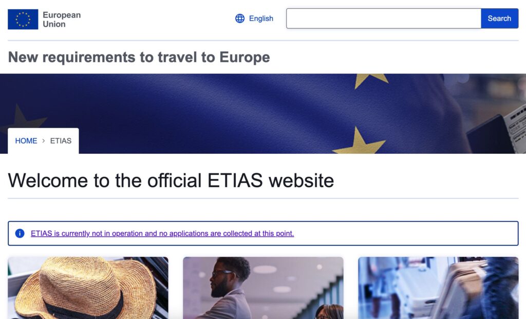 Screenshot of official ETIAS website where applications will be submitted.