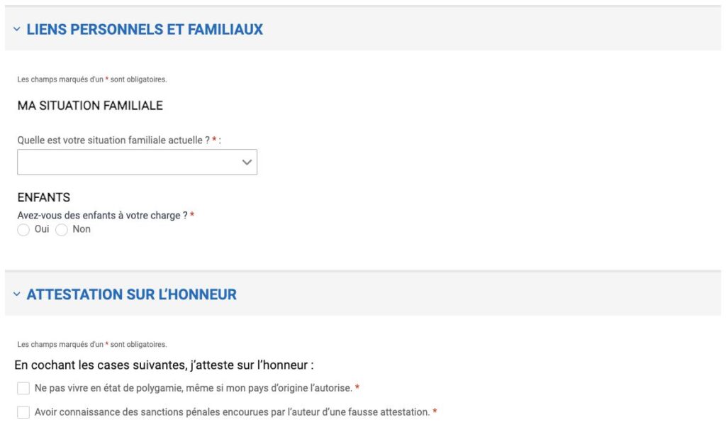 screenshot of the new online platform for renewing French carte de séjour (residence permit) as the spouse of a French citizen