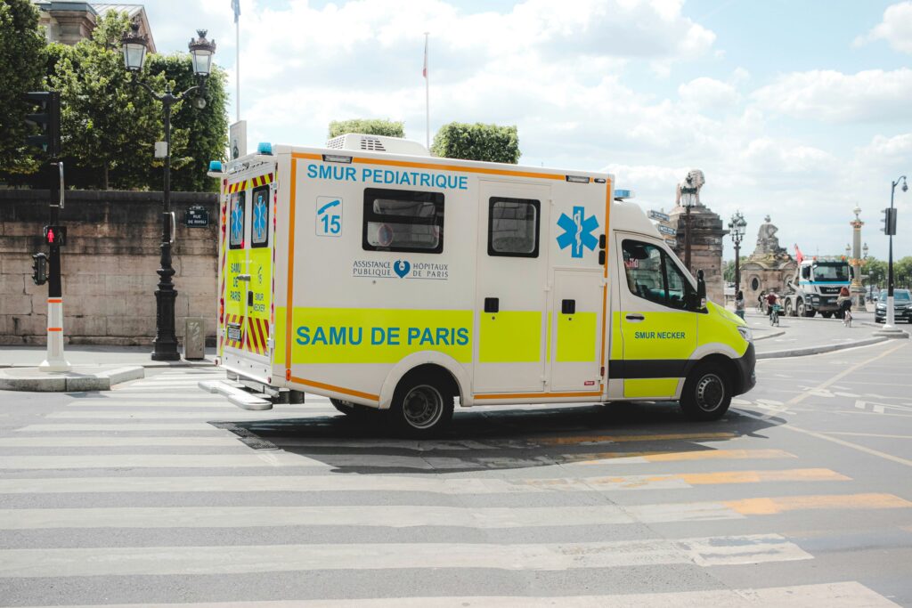 An ambulance driving by in Paris